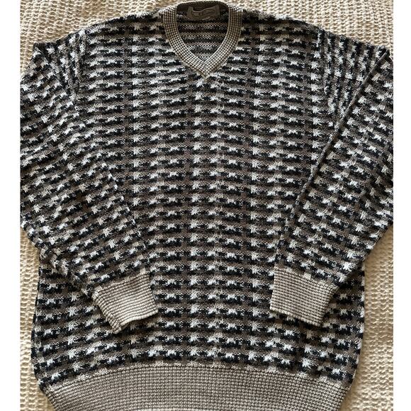 Ronto Uomo‎ Firenze Sweater V Neck Geometric Knit Menswear Large Made in Italy - Picture 2 of 6